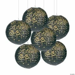 Top 10 😍 10" Black & Gold Patterned Hanging Paper Lanterns - 6 Pc. 🤩