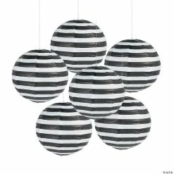 Promo 🎉 12" Black Striped Hanging Paper Lanterns - 6 Pc. 💯