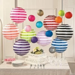 Promo π 12" Black Striped Hanging Paper Lanterns - 6 Pc. π― 5 Promo π 12" Black Striped Hanging Paper Lanterns - 6 Pc. π― -Candles & Votives Sales 12 black striped hanging paper lanterns 6 pc 13698342 a02