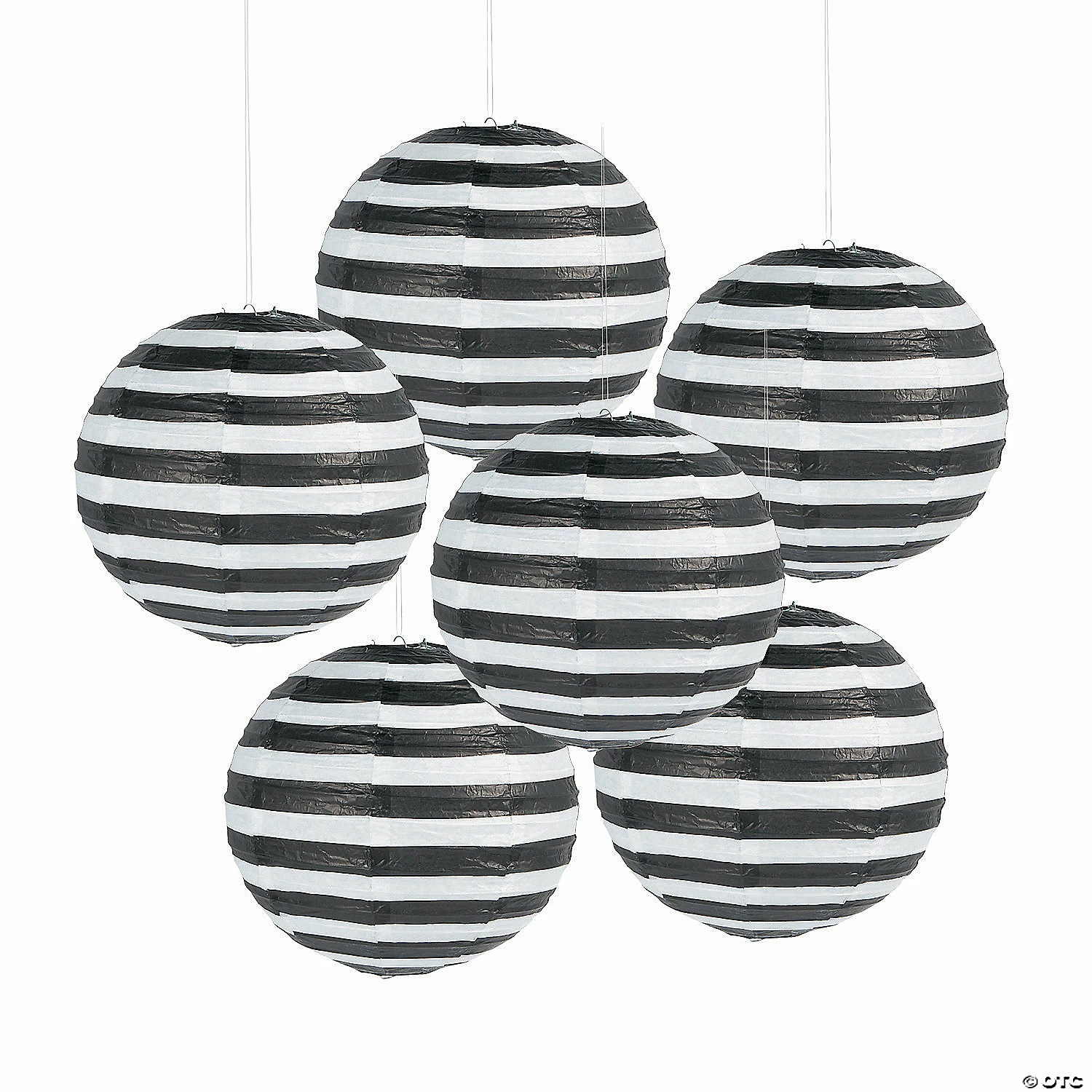 Promo π 12" Black Striped Hanging Paper Lanterns - 6 Pc. π― 1 Promo π 12" Black Striped Hanging Paper Lanterns - 6 Pc. π―