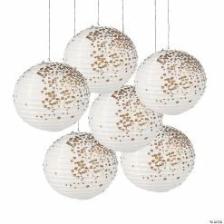 Best Pirce 🎉 12" White & Gold Patterned Hanging Paper Lanterns - 6 Pc. ⭐