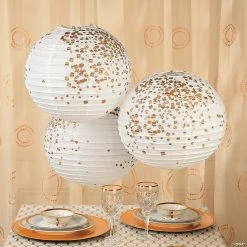 Best Pirce 🎉 12" White & Gold Patterned Hanging Paper Lanterns - 6 Pc. ⭐ -Candles & Votives Sales 12 white and gold patterned hanging paper lanterns 6 pc 13696794 a02