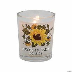 Discount 🎉 Personalized Sunflower Wedding Votive Candle Holders - 12 Pc. 🔔