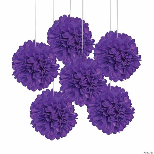Deals 🧨 Hanging Tissue Paper Pom-Pom Decorations - 6 Pc. 👏 -Candles & Votives Sales 15 purple hanging tissue paper pom pom decorations 6 pc 13700814
