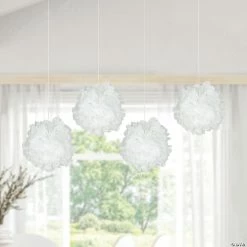 Promo ✔️ Hanging Tissue Paper Pom-Pom Decorations - 6 Pc. 🌟 -Candles & Votives Sales 15 white pom pom decorations 6 pc 13700789 a02