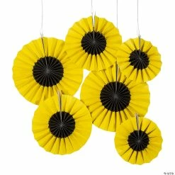Flash Sale ❤️ 8" - 12" Sunflower Hanging Paper Fans - 6 Pc. ⭐