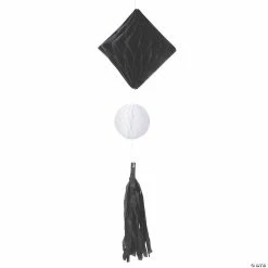 Outlet 🥰 Black & White Hanging Honeycomb Tissue Paper Diamonds with Tassels - 3 Pc. 😀