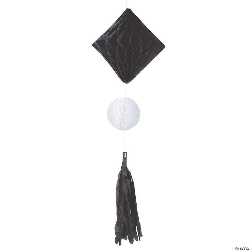 Outlet π₯° Black & White Hanging Honeycomb Tissue Paper Diamonds with Tassels - 3 Pc. π 1 Outlet π₯° Black & White Hanging Honeycomb Tissue Paper Diamonds with Tassels - 3 Pc. π