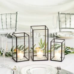Best Sale ✔️ Black Framed Glass Candle Holder Set - 3 Pc. ⭐