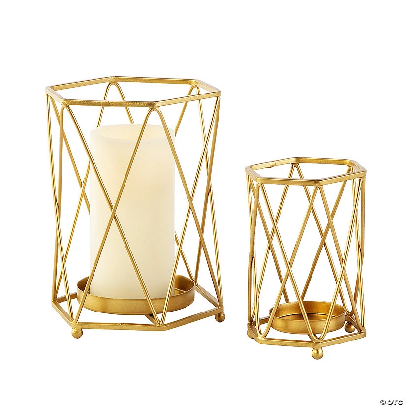 Top 10 π Gold Geometric Wire Pillar Candle Holders - 2 Pc. π 1 Top 10 π Gold Geometric Wire Pillar Candle Holders - 2 Pc. π