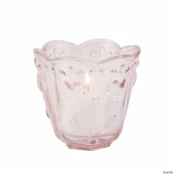 Cheapest 🛒 Light Pink Scallop Trim Votive Candle Holders - 6 Pc. 🧨